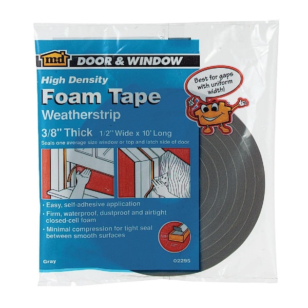 M-D Building Products 1/2in. W x 3/8in. T x 10' L Gray Foam Weatherstrip Tape 02295 - main